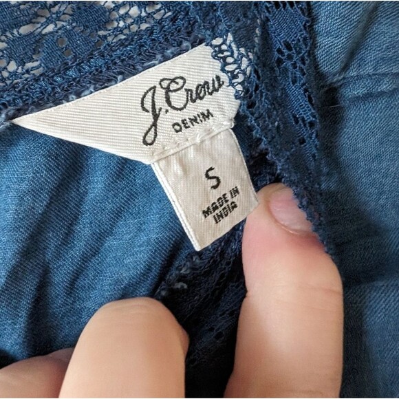 J. Crew Denim Lace Trim Mock Neck Blouse Size Small - Picture 4 of 8